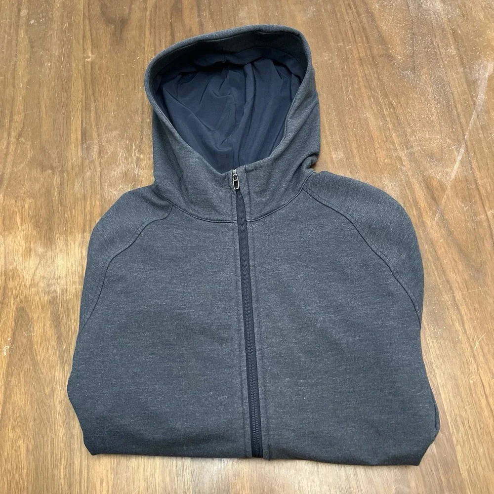 Lululemon Mens M Blue City Sweat Thermo Full Zip Hoodie Heathered LM3CE6S